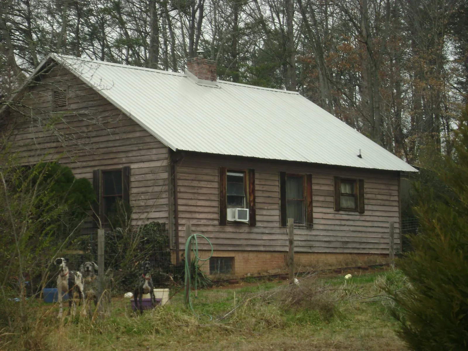 White metal roof on an old wood sided farmhouse, from a Metal Roof Installation job in Tracys Landing